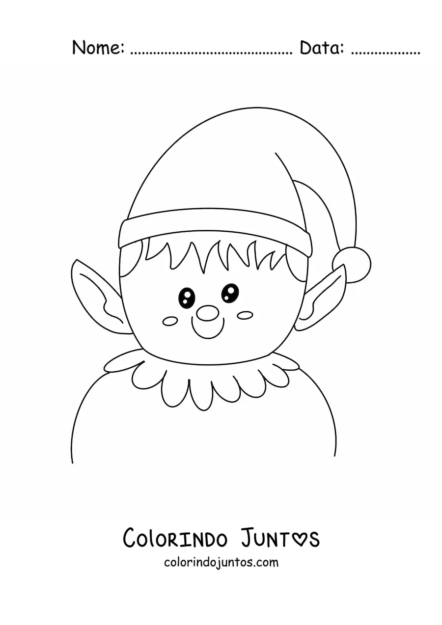 Desenho para colorir de duende de Natal com orelhas grandes