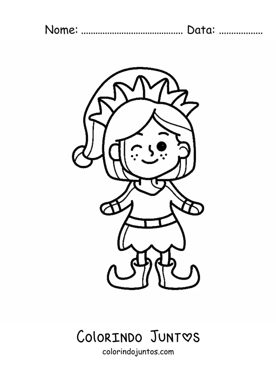 Desenho para colorir de menina ajudante do Papai Noel