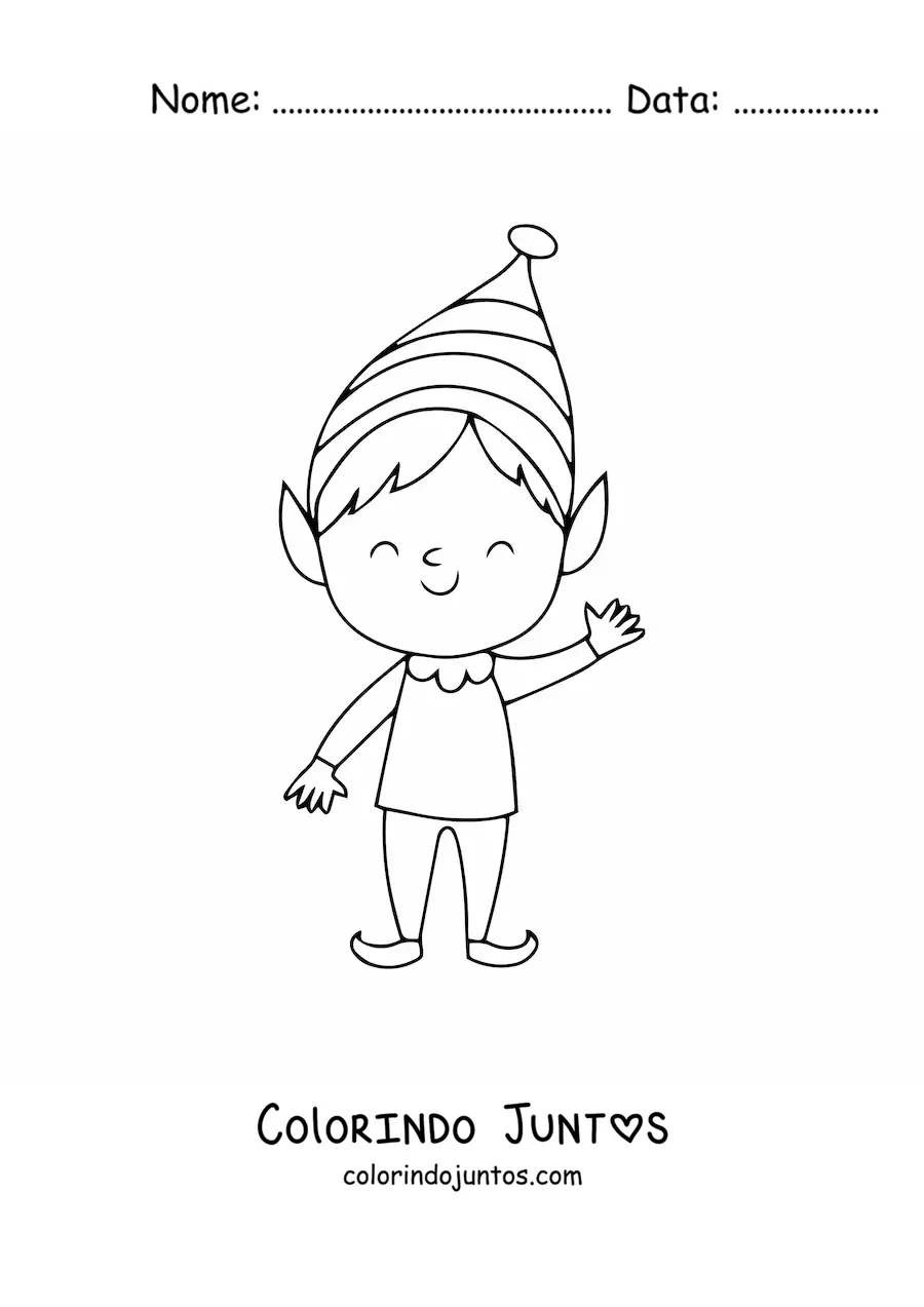 Desenho para colorir de menino elfo de Natal