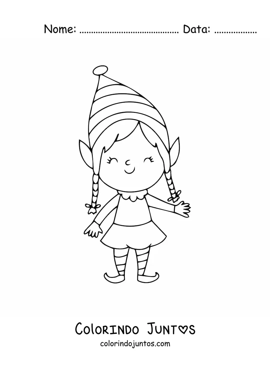 Desenho para colorir de menina elfa de Natal