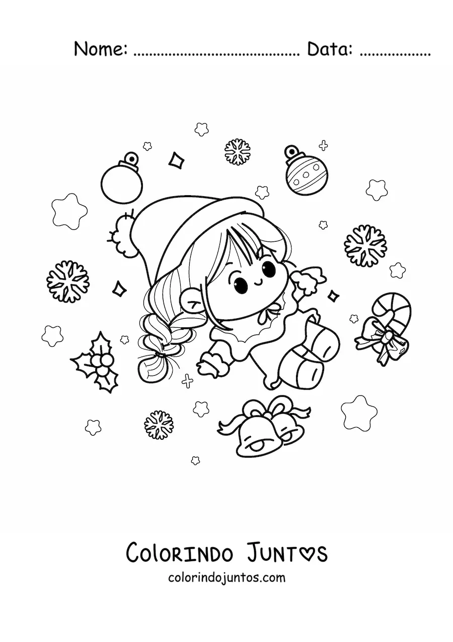 Desenho para colorir de menina natalina kawaii