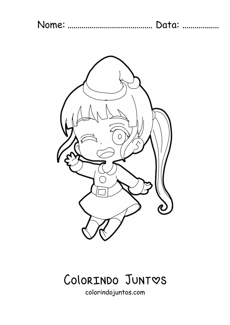Desenho para colorir de menina kawaii com roupa natalina estilo anime