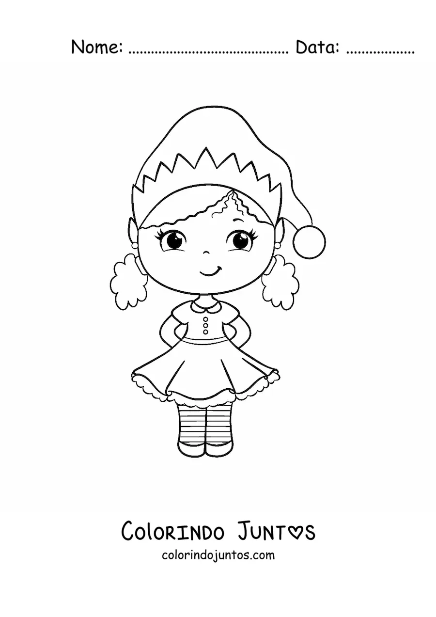 Desenho para colorir de menina com vestido de Natal