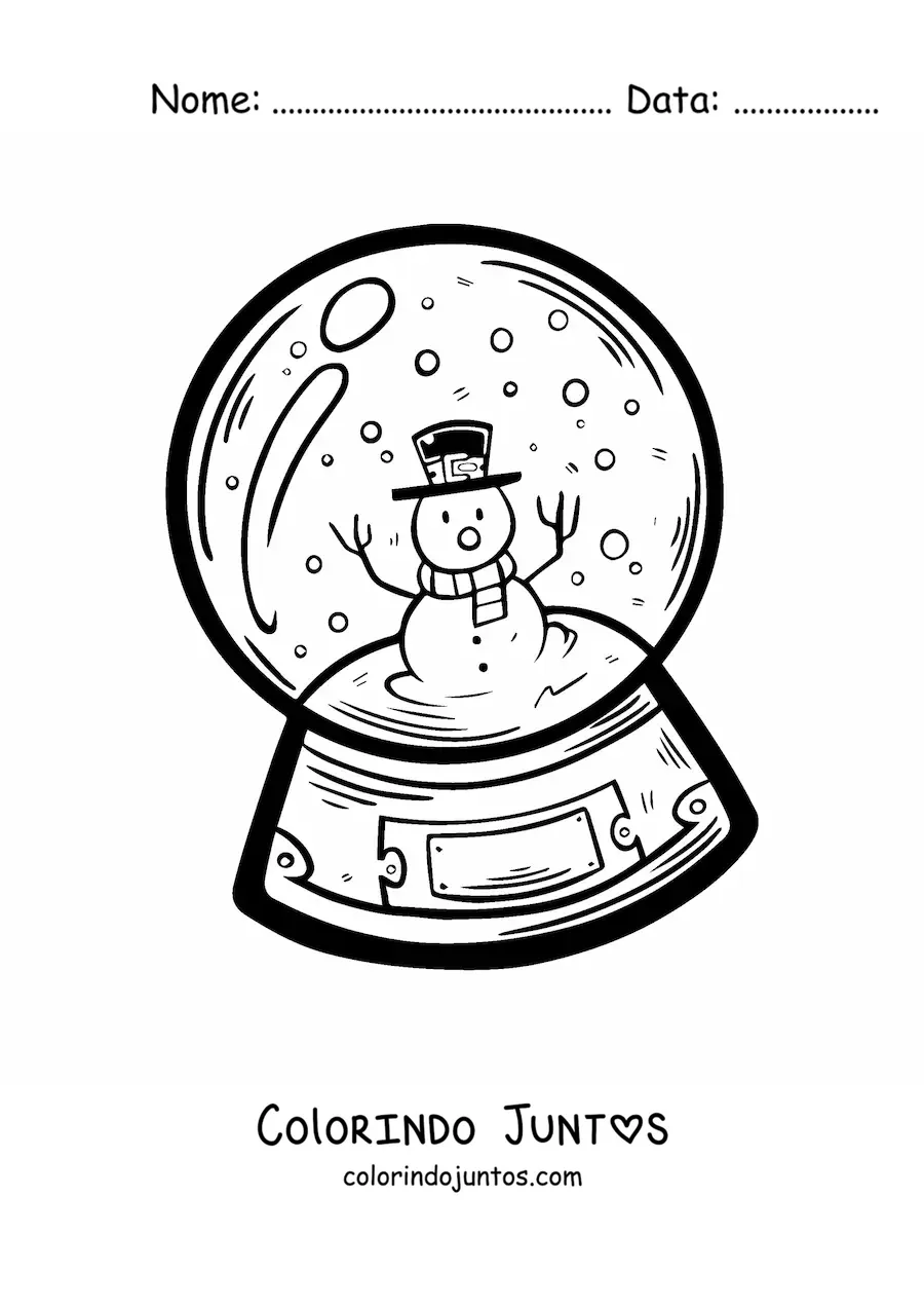 Desenho para colorir de globo de neve grande com boneco de neve