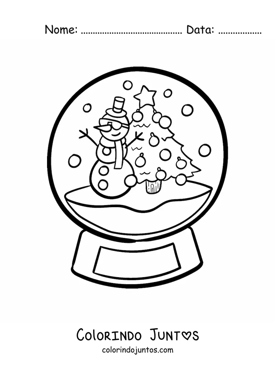 Desenho para colorir de globo de neve simples com boneco de neve