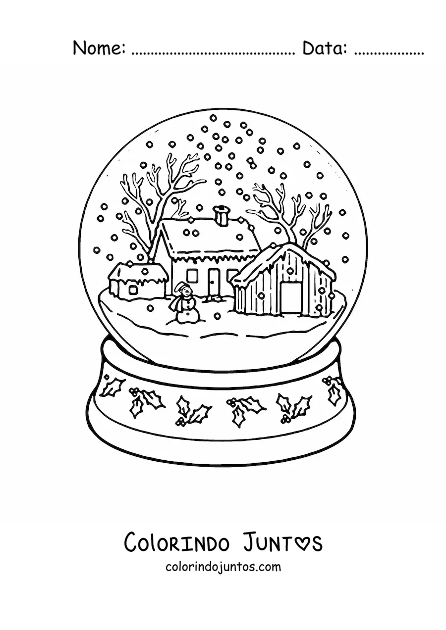 Desenho para colorir de globo de neve bonito com paisagem