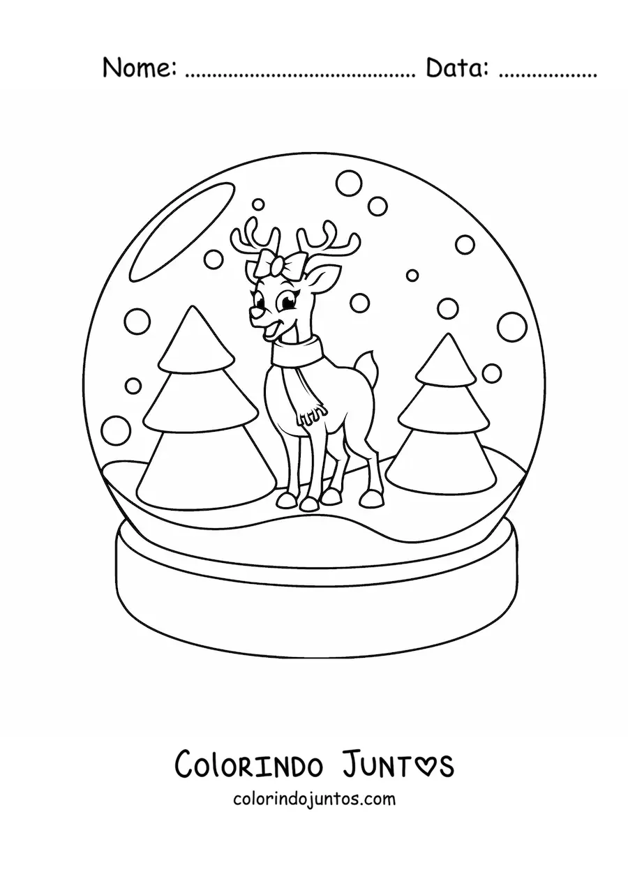 Desenho para colorir de globo de neve de cristal com rena