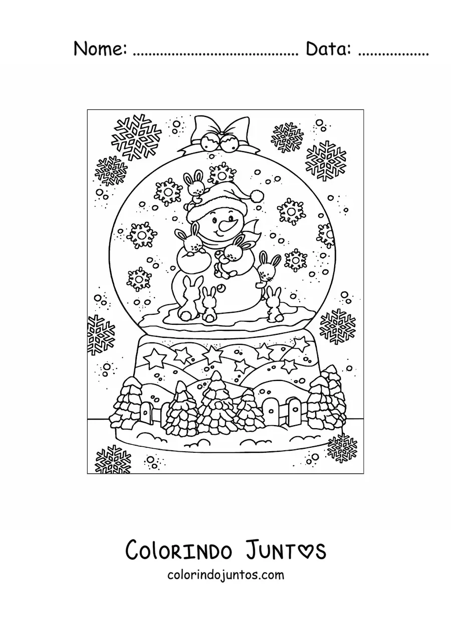 Desenho para colorir de globo de neve realista com boneco de neve