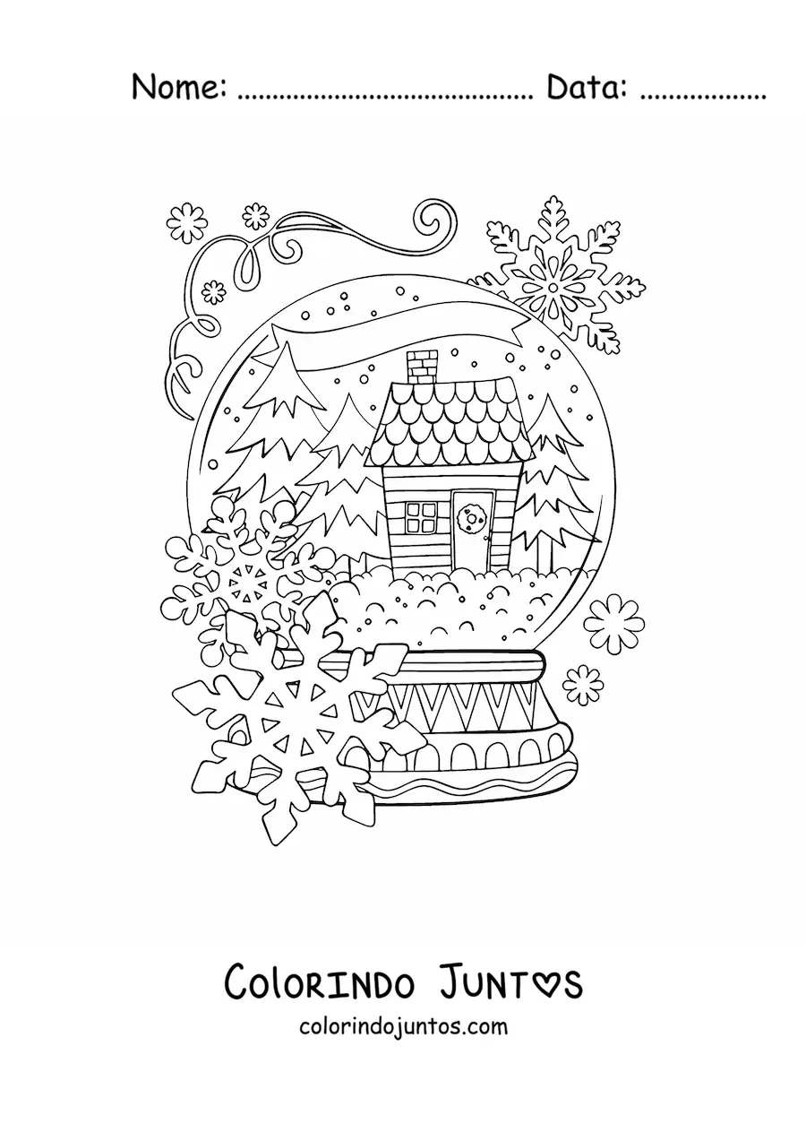 Desenho para colorir de globo de neve de cristal com paisagem