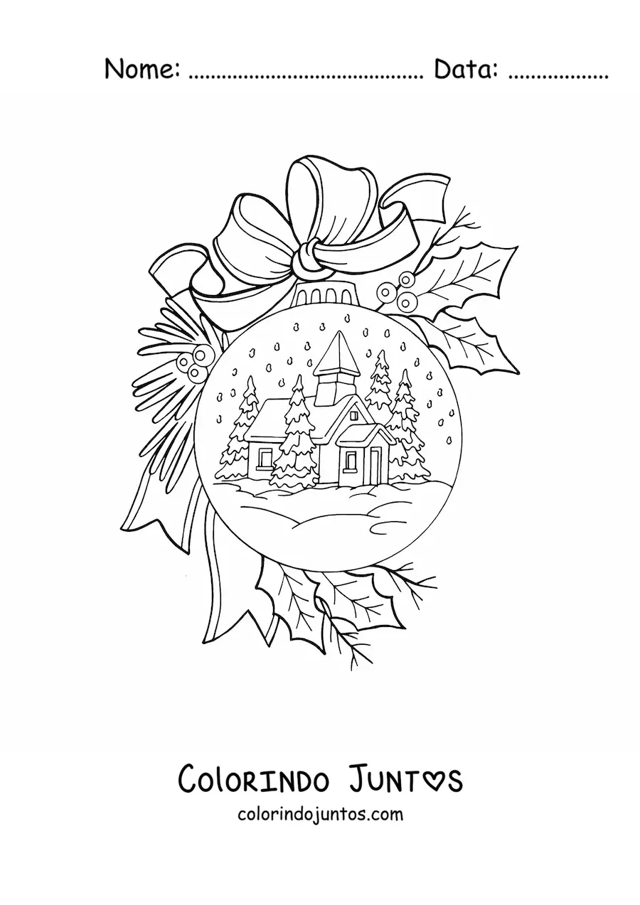 Desenho para colorir de globo de neve natalino na arvore de Natal