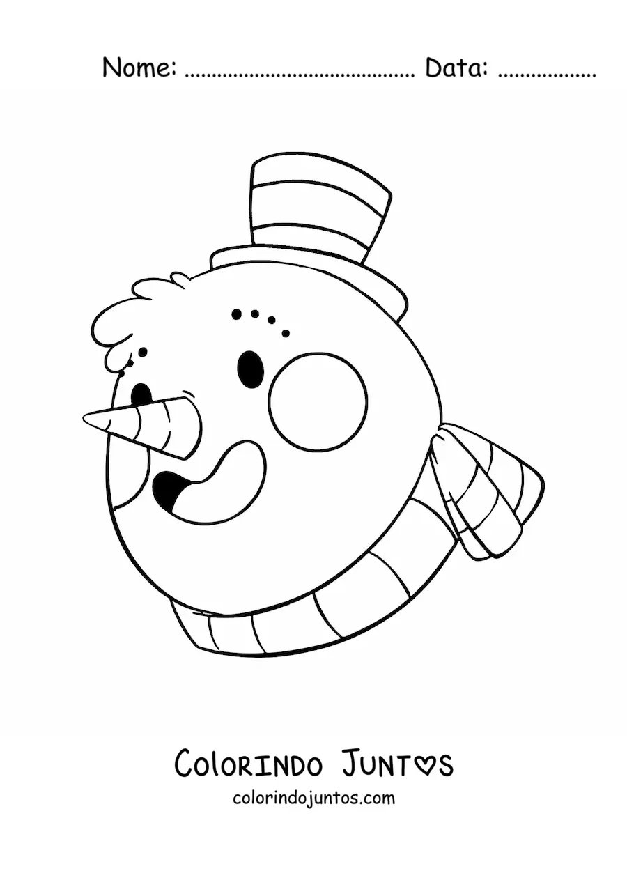 Desenho para colorir de rosto de boneco de neve kawaii