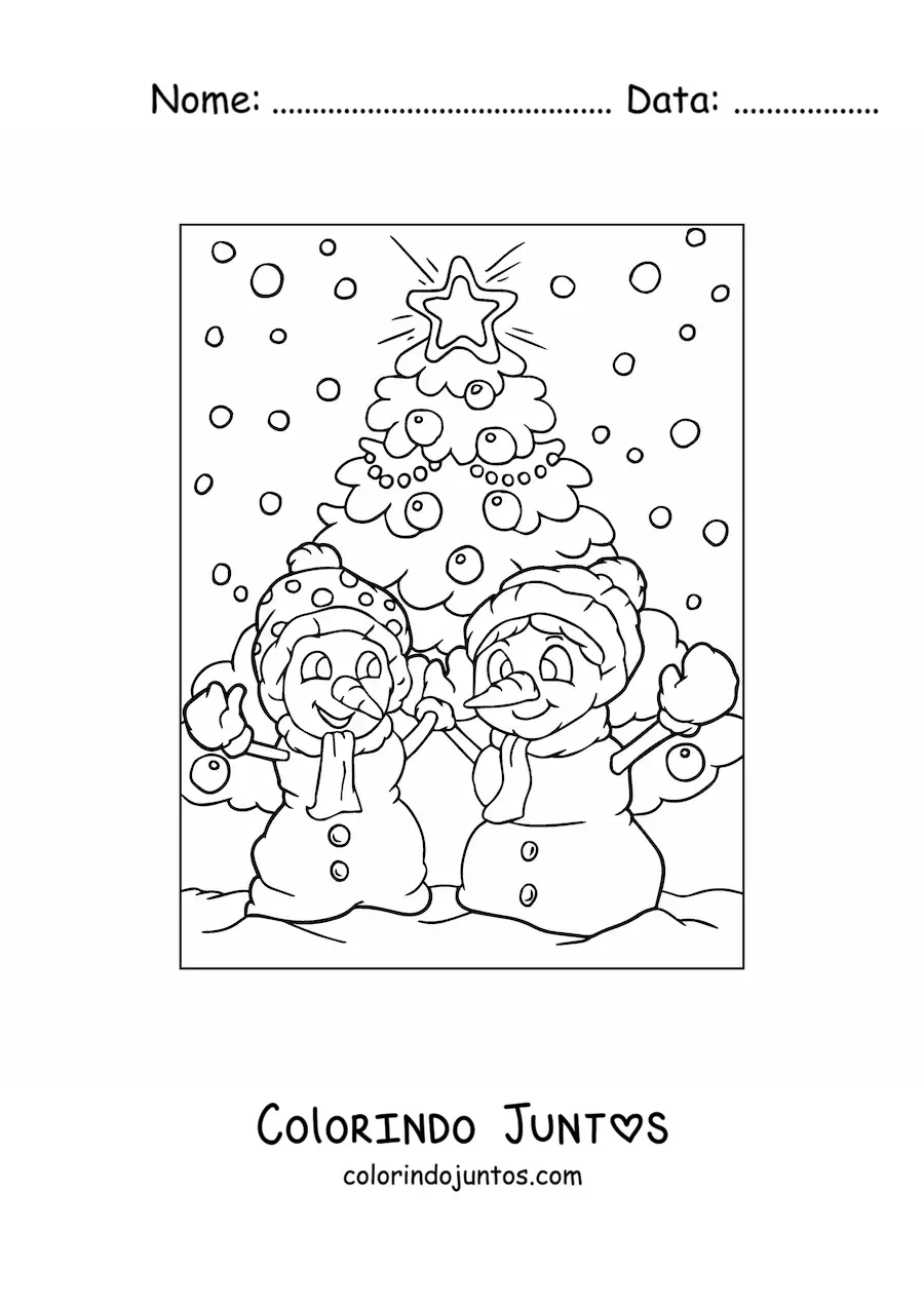 Desenho para colorir de dois bonecos de neve no Natal