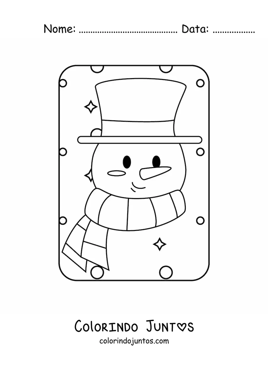 Desenho para colorir de rosto de boneco de neve com chapeu e cachecol
