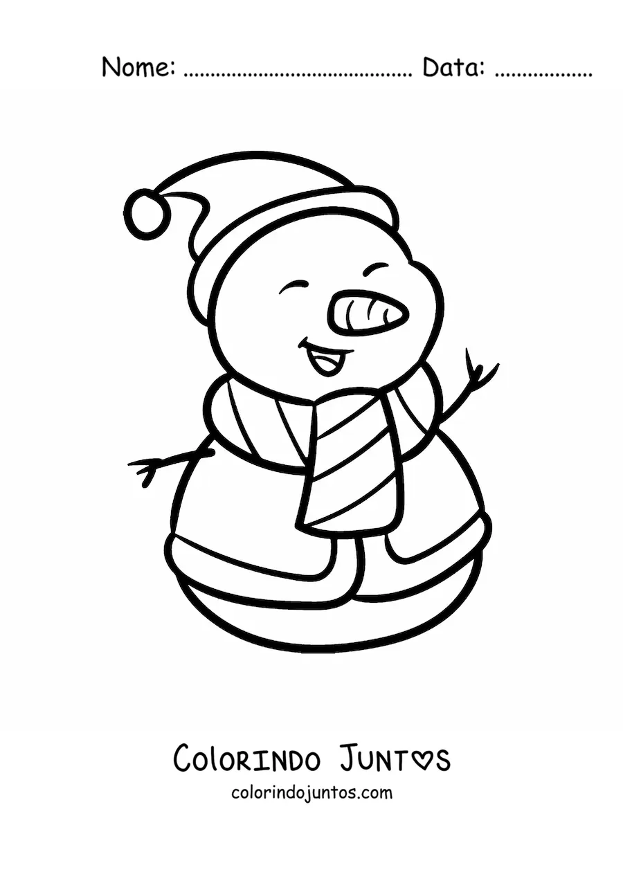 Desenho para colorir de boneco de neve com gorro de Natal