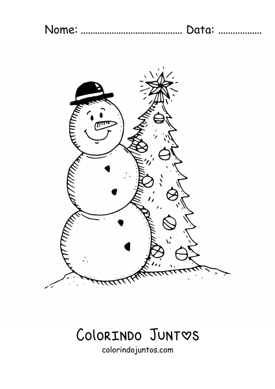 Desenho para colorir de boneco de neve natalino