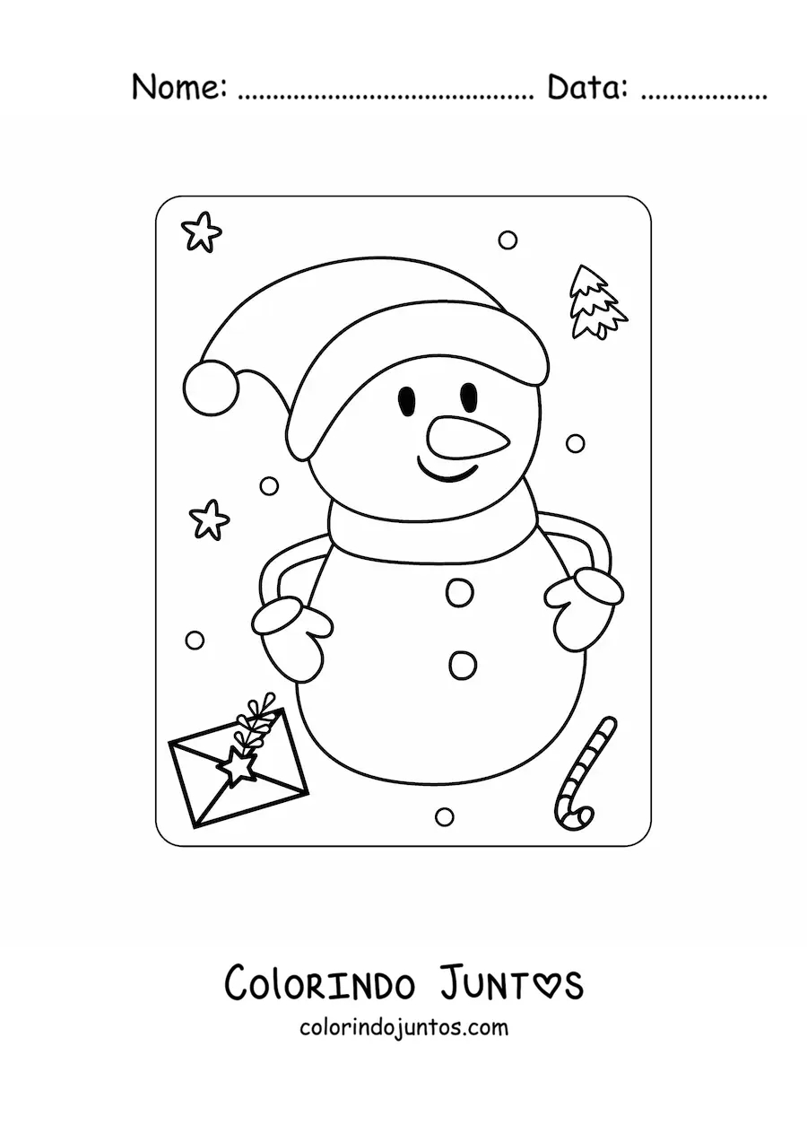 Desenho para colorir de homem de neve no Natal