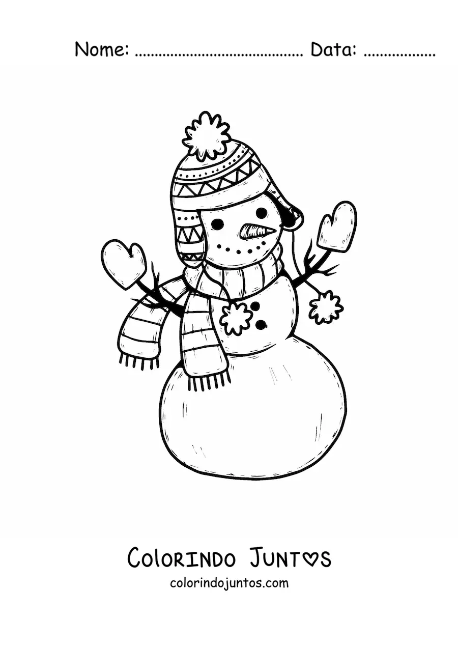 Desenho para colorir de boneco de neve agasalhado