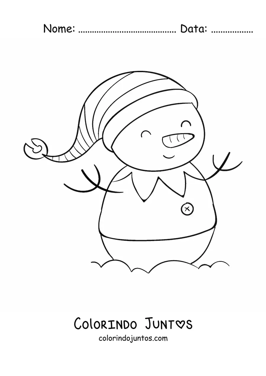 Desenho para colorir de boneco de neve com fantasia de elfo