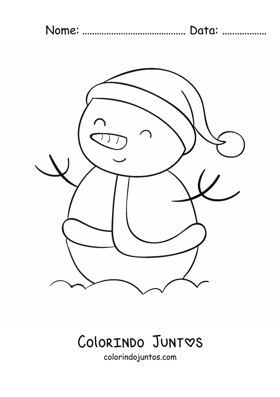 Desenho para colorir de boneco de neve com fantasia de Papai Noel