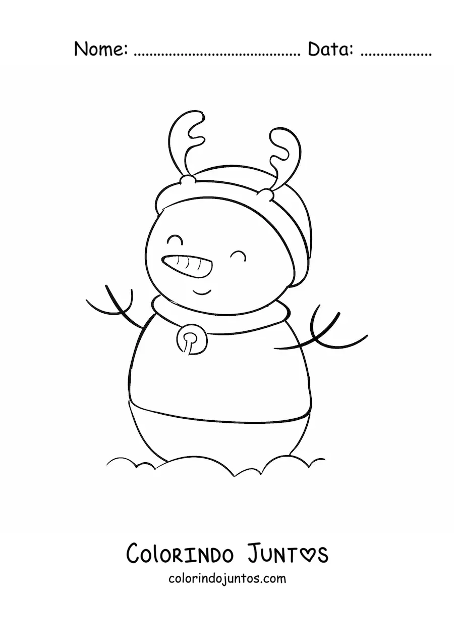 Desenho para colorir de boneco de neve de rena