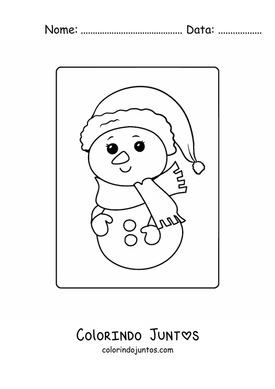Desenho para colorir de boneco de neve kawaii com gorro