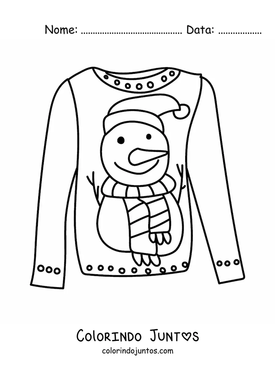 Desenho para colorir de sueter com estampa de boneco de neve