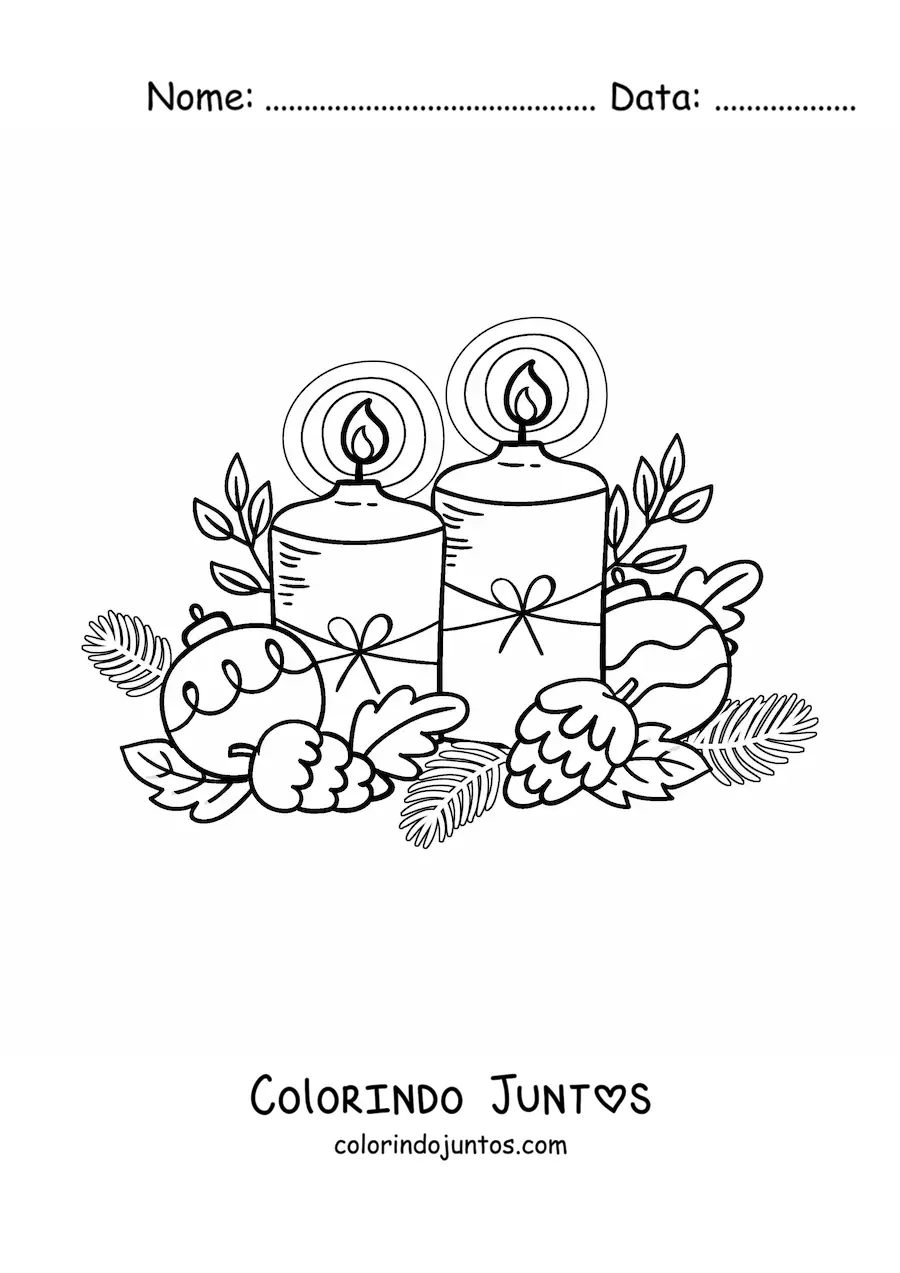Desenho para colorir de velas de Natal decoradas com bolas
