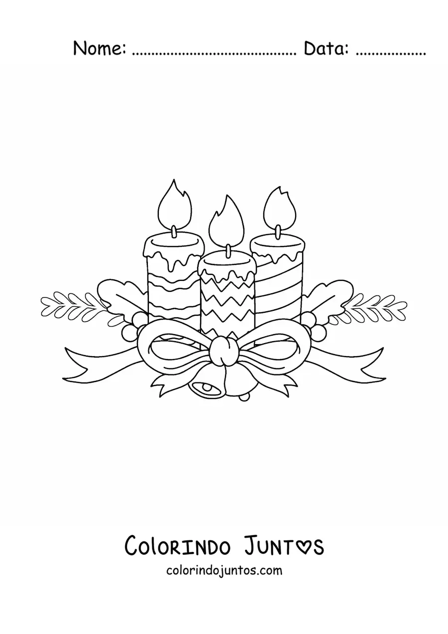 Desenho para colorir de velas de Natal com motivos e sinos