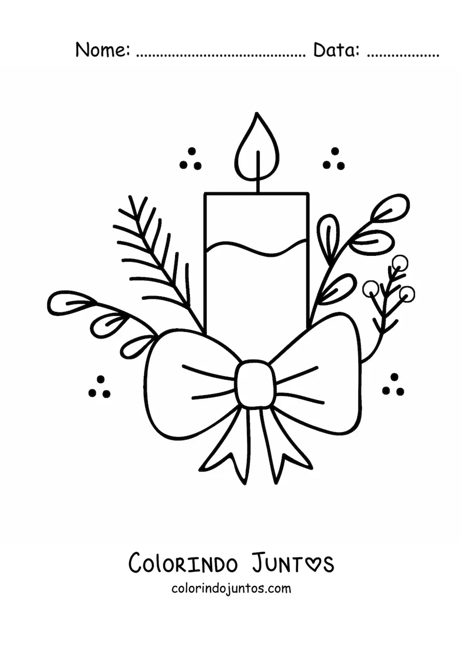 Desenho para colorir de vela de Natal bonita com laco