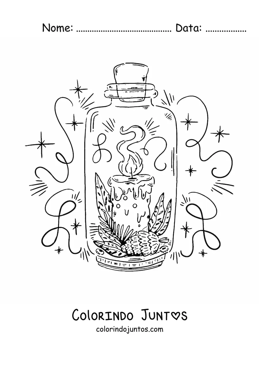 Desenho para colorir de vela de Natal acesa com pinha