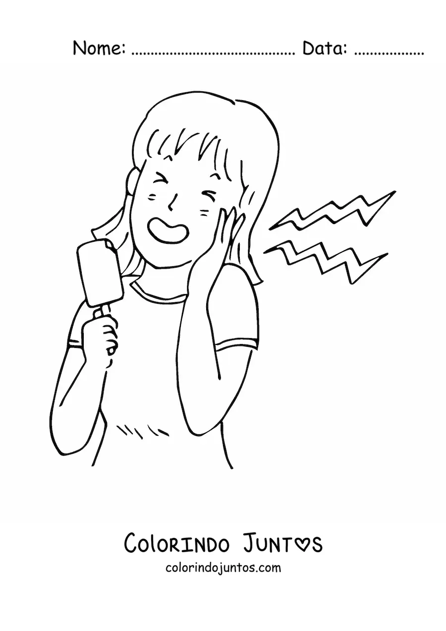 Desenho para colorir de uma menina comendo um picolé