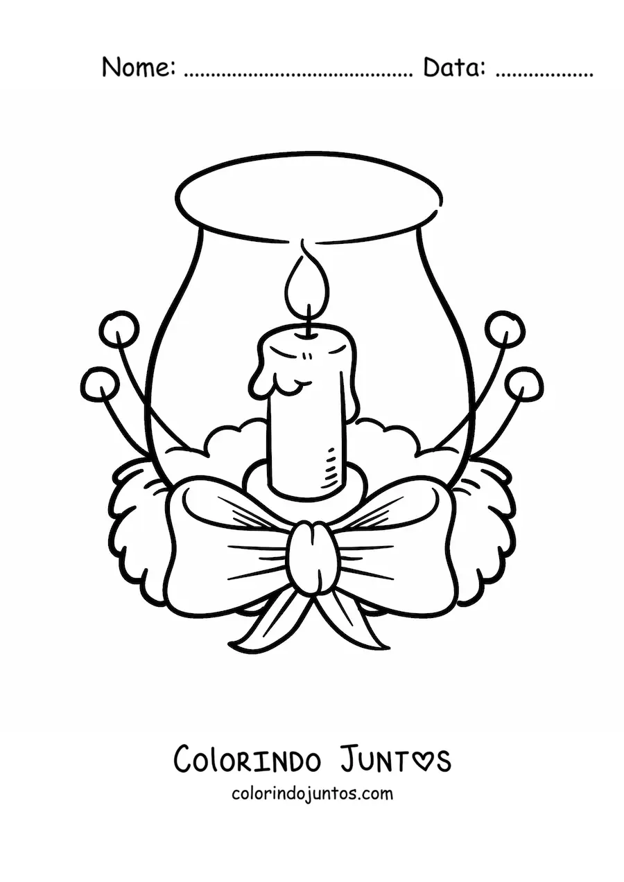 Desenho para colorir de vela de Natal decorada em um pote