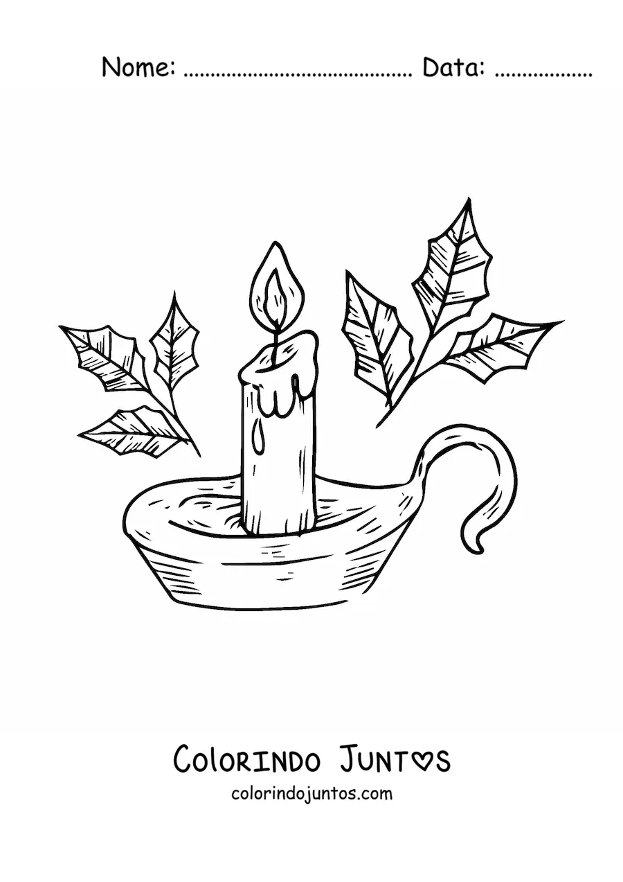 Desenho para colorir de vela de Natal realista acesa