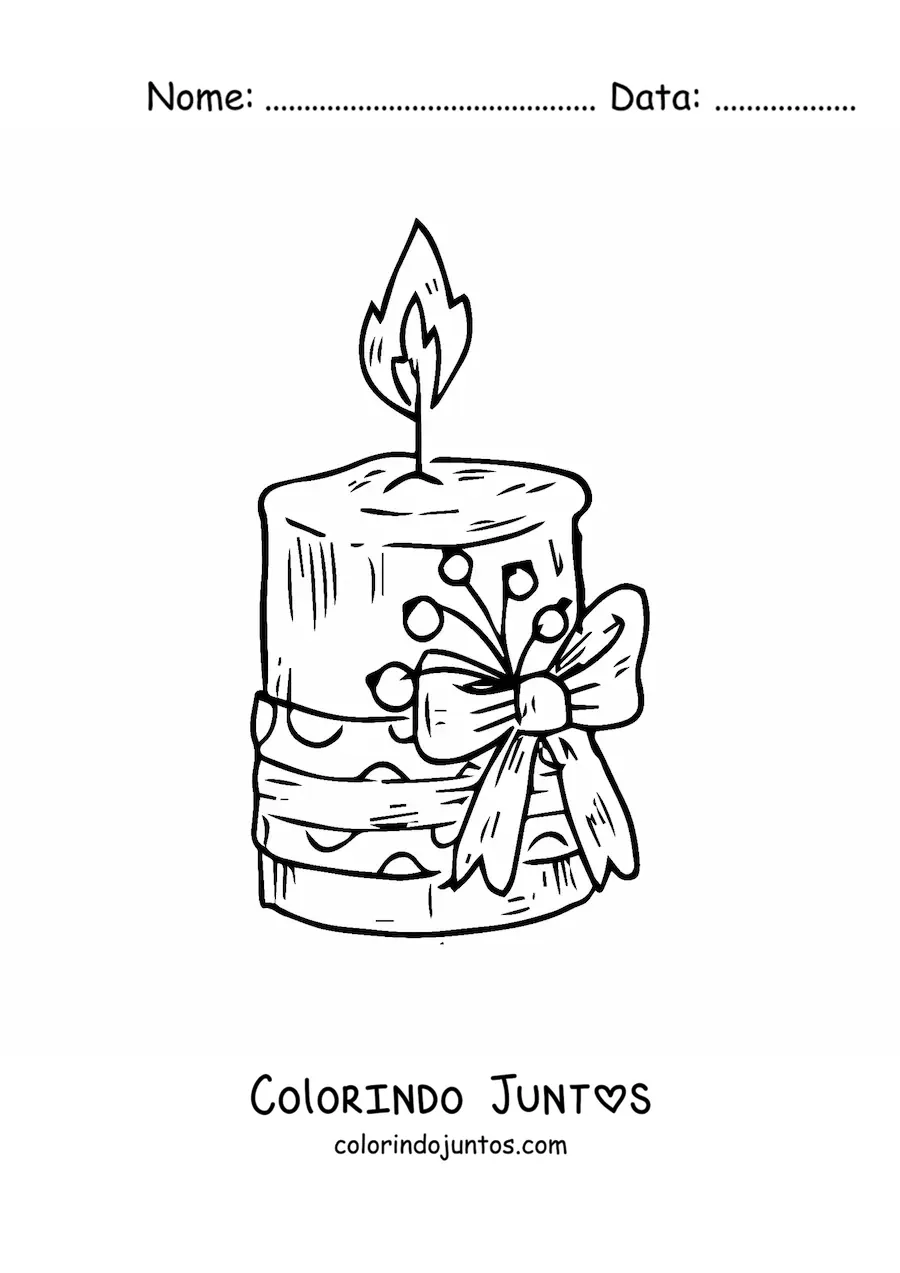 Desenho para colorir de vela de Natal realista decorada