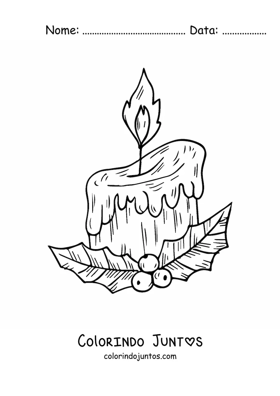 Desenho para colorir de vela de Natal realista com enfeite