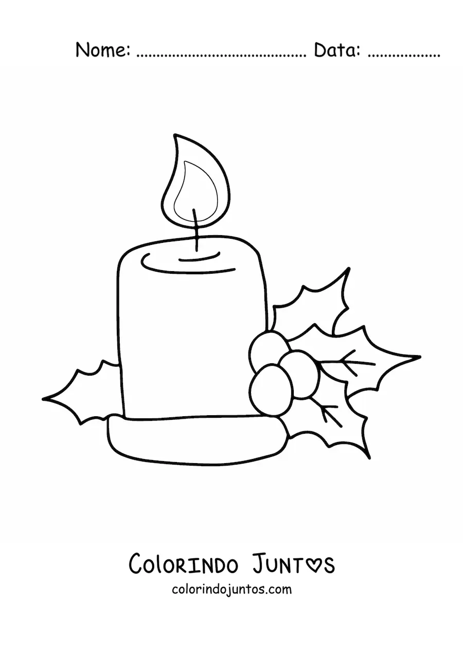 Desenho para colorir de vela de Natal grande decorada