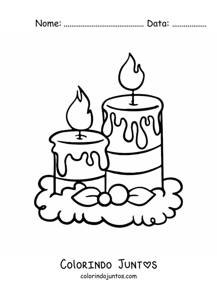 Desenho para colorir de duas velas de Natal grandes