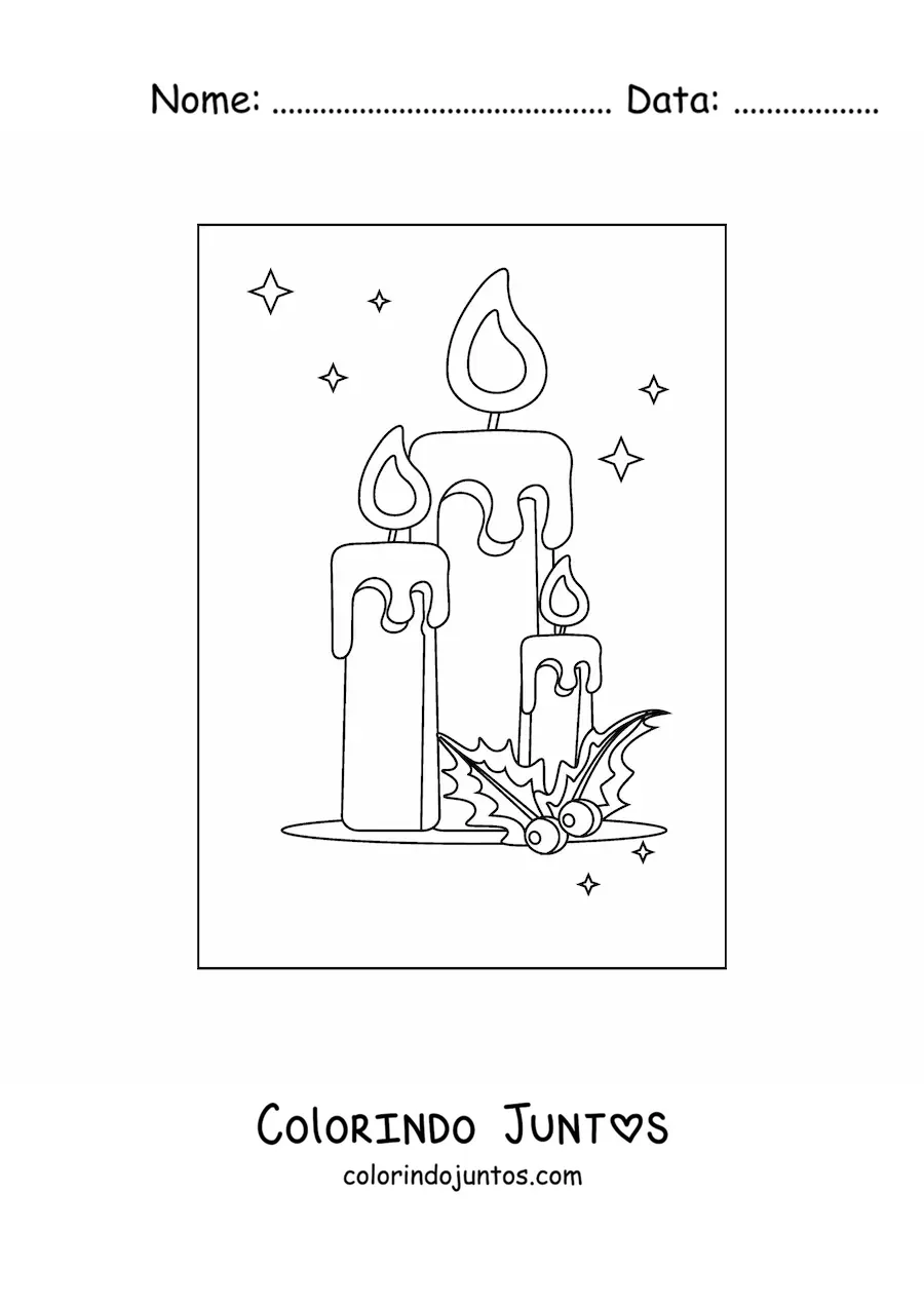 Desenho para colorir de velas de Natal acesas
