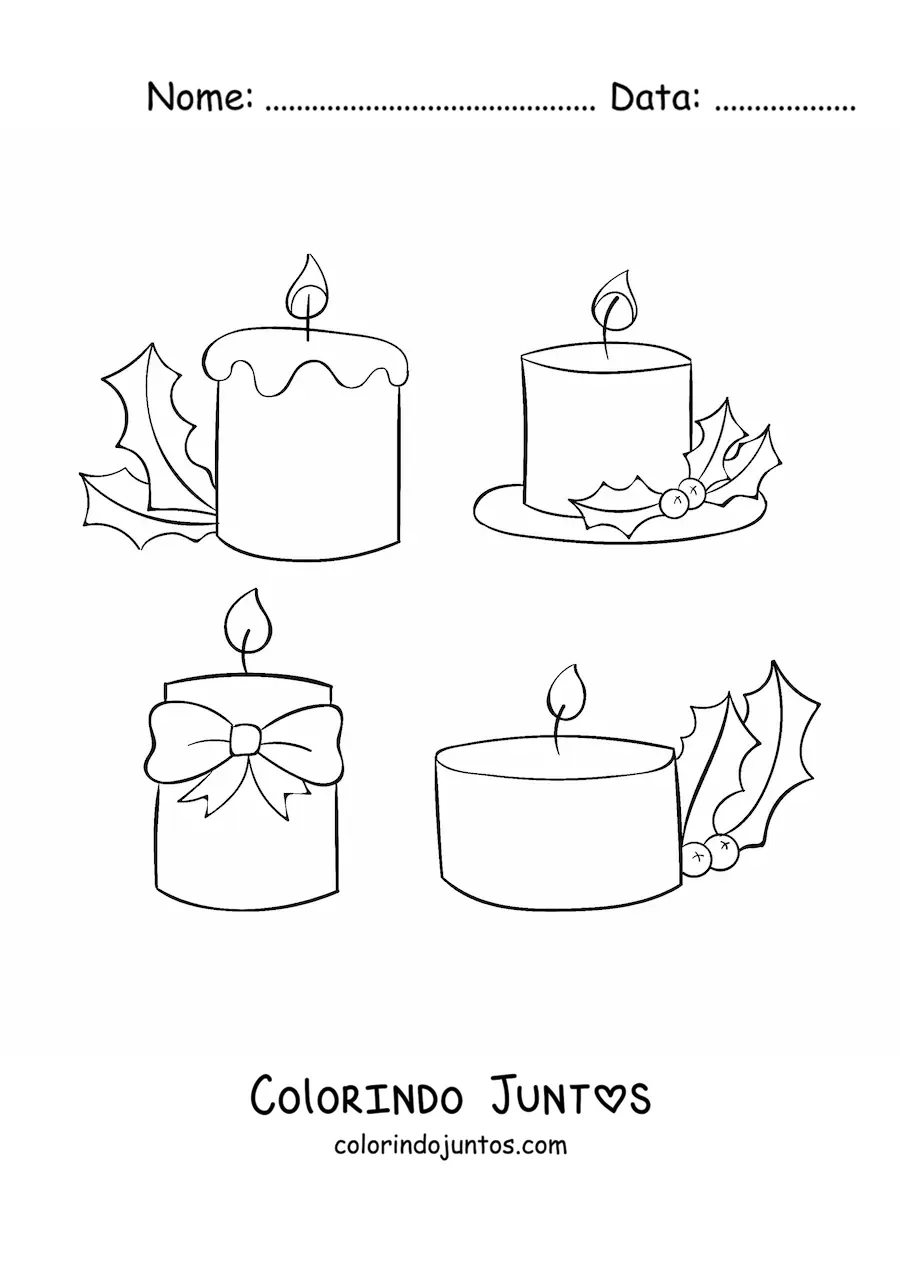 Desenho para colorir de velas de Natal simples
