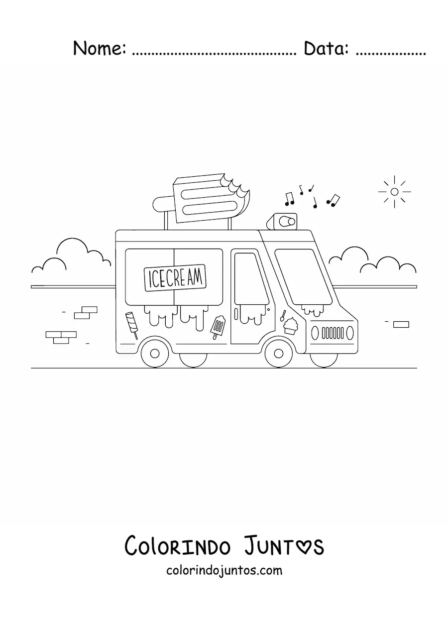 Desenho para colorir de um caminhão de sorvetes