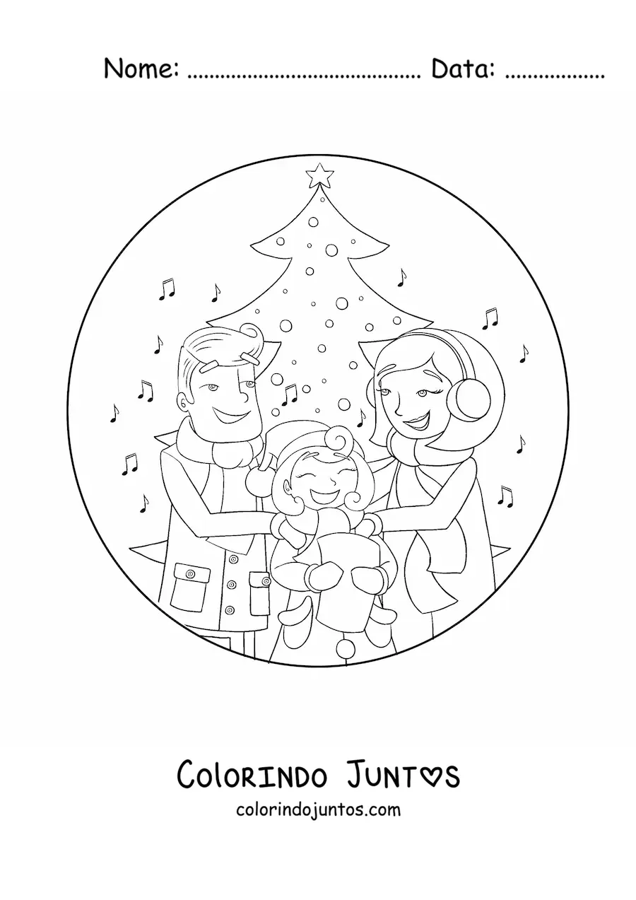 Desenho para colorir de familia cantando canticos de Natal