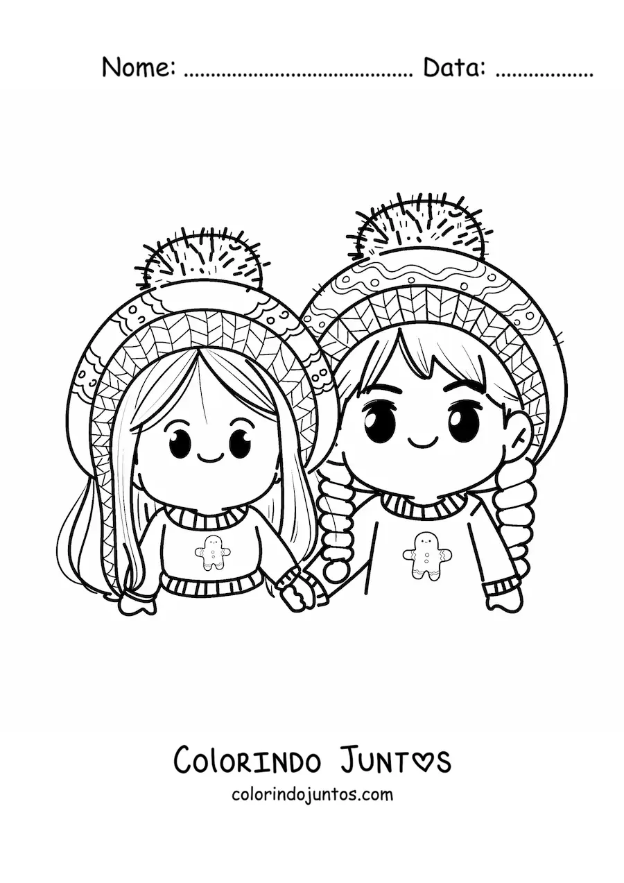 Desenho para colorir de casal unido no Natal