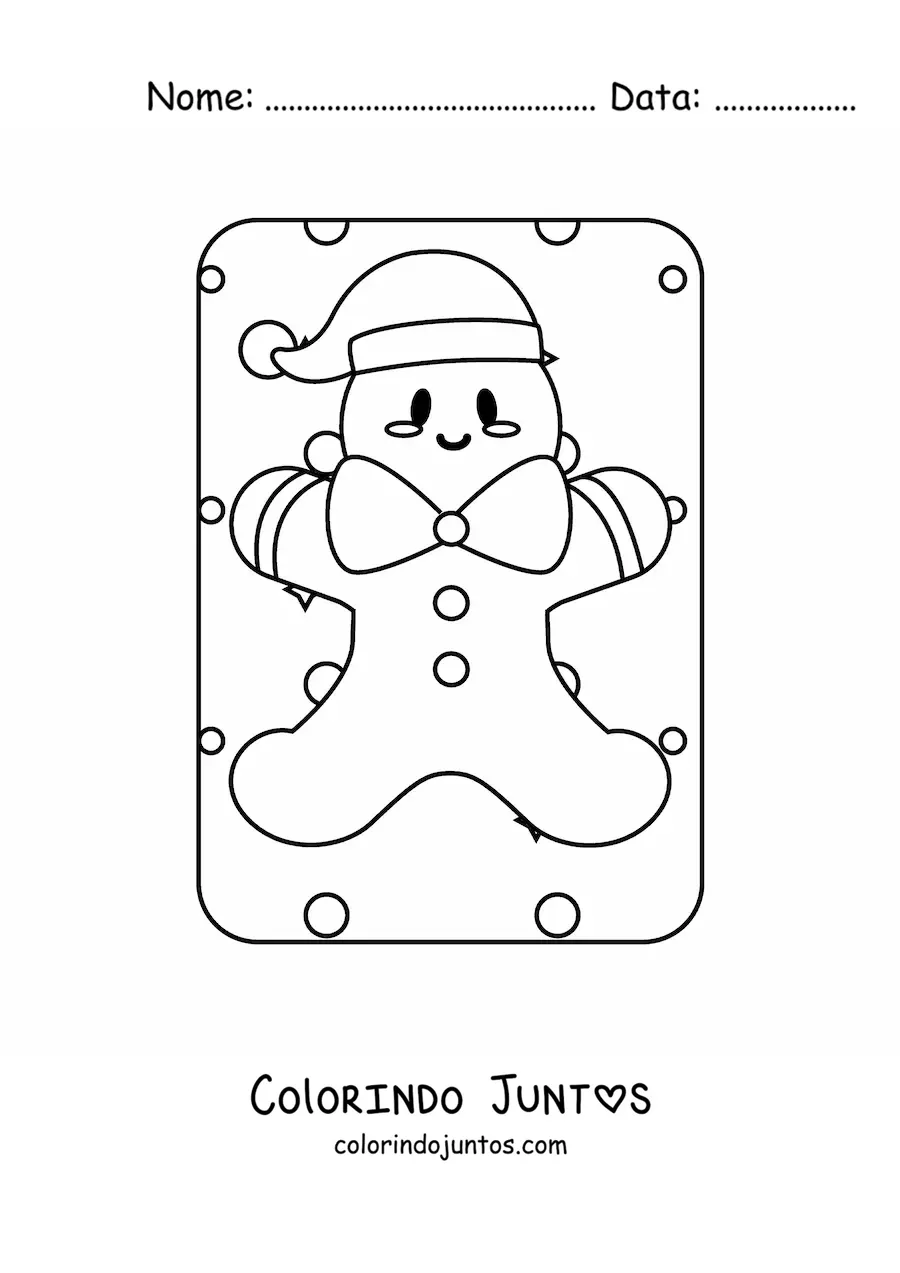 Desenho para colorir de homem-biscoito kawaii com gorro de Natal