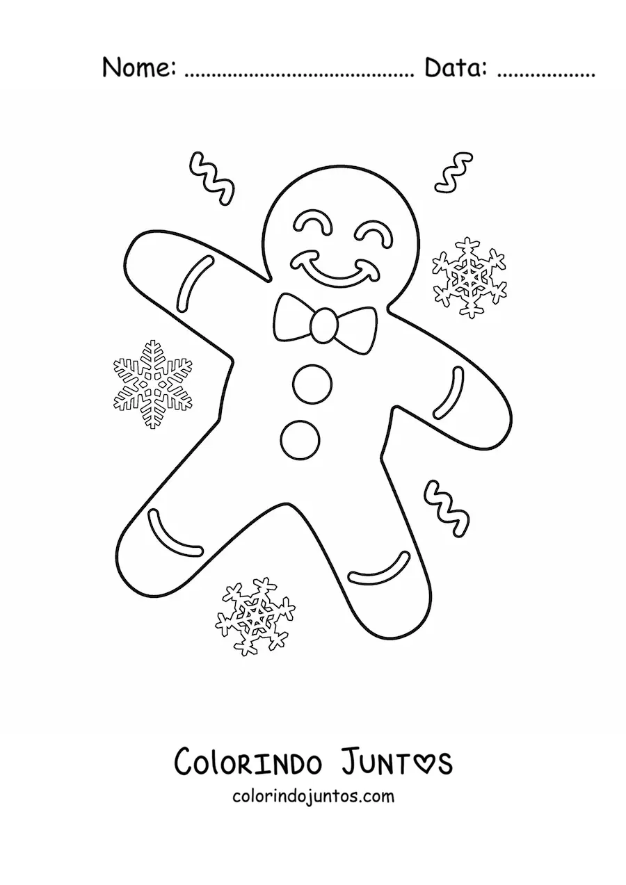 Desenho para colorir de homem-biscoito grande com flocos de neve
