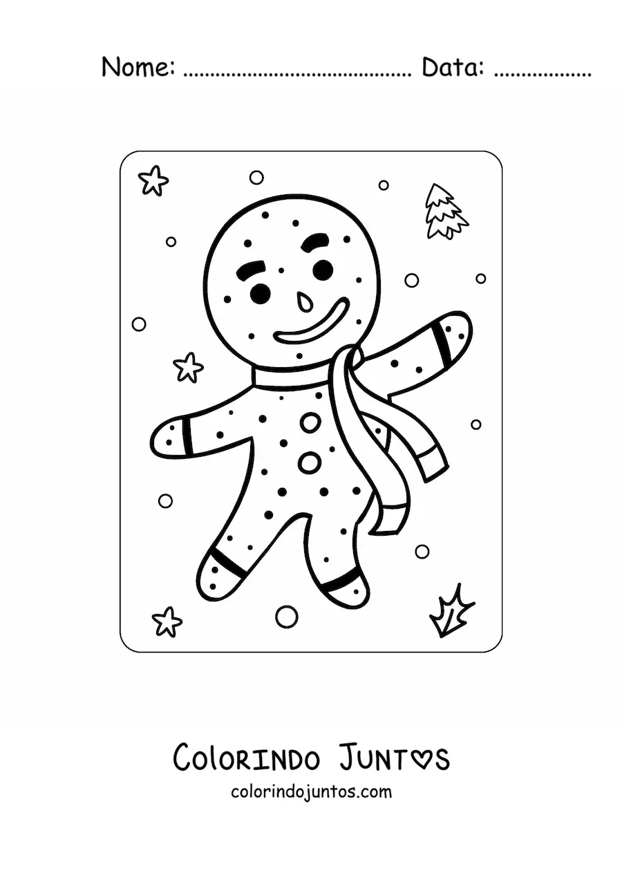 Desenho para colorir de homem-biscoito animado com cachecol