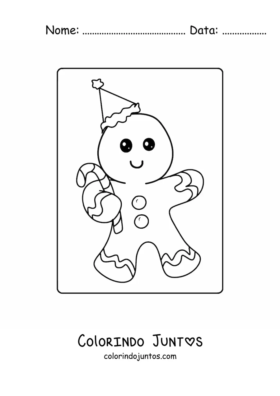 Desenho para colorir de homem-biscoito animado com bastao de doce
