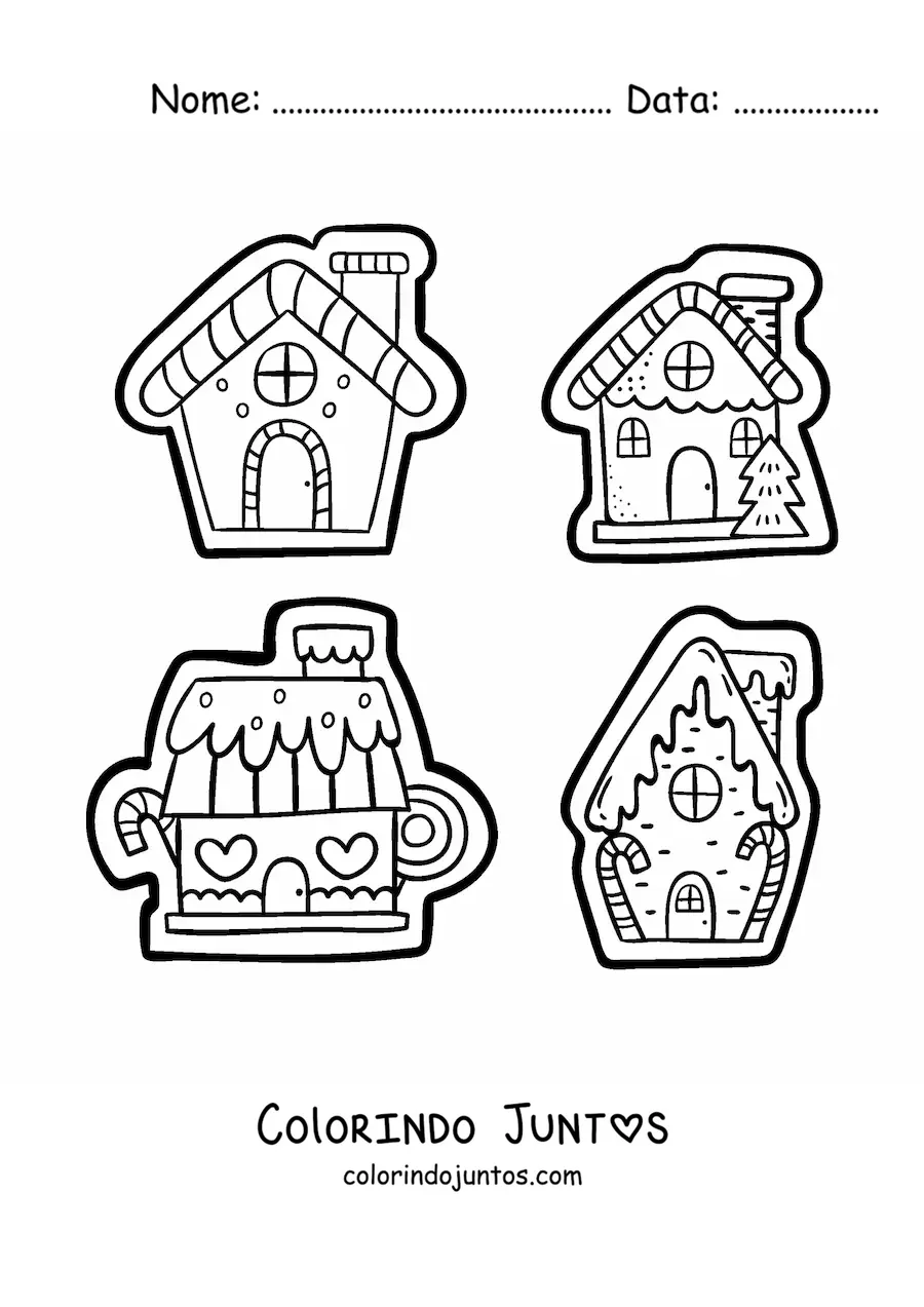 Desenho para colorir de biscoitos de casinhas de gengibre