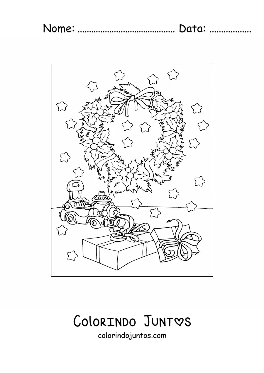 Desenho para colorir de guirlanda de Natal com presentes