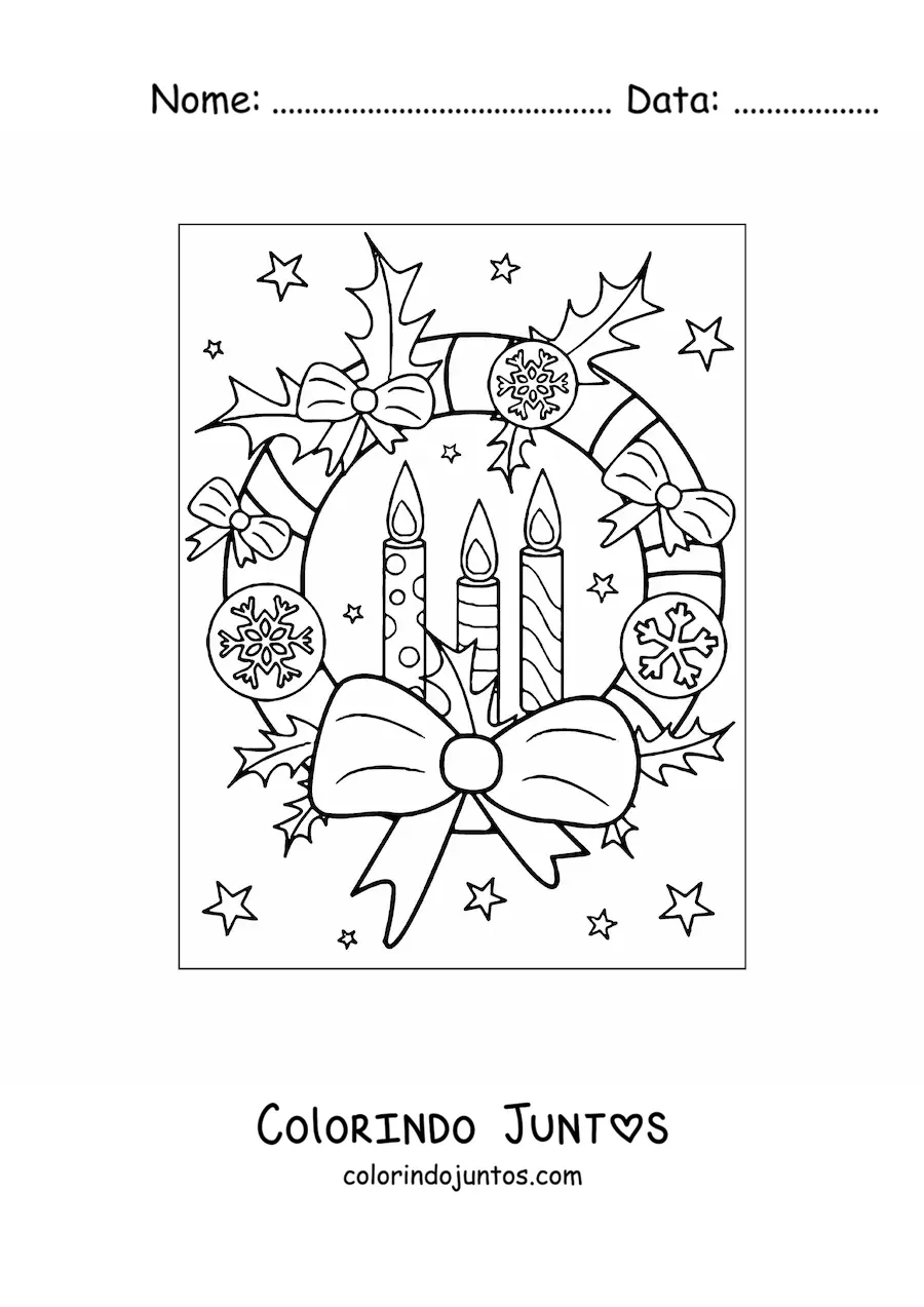 Desenho para colorir de guirlanda de Natal com velas