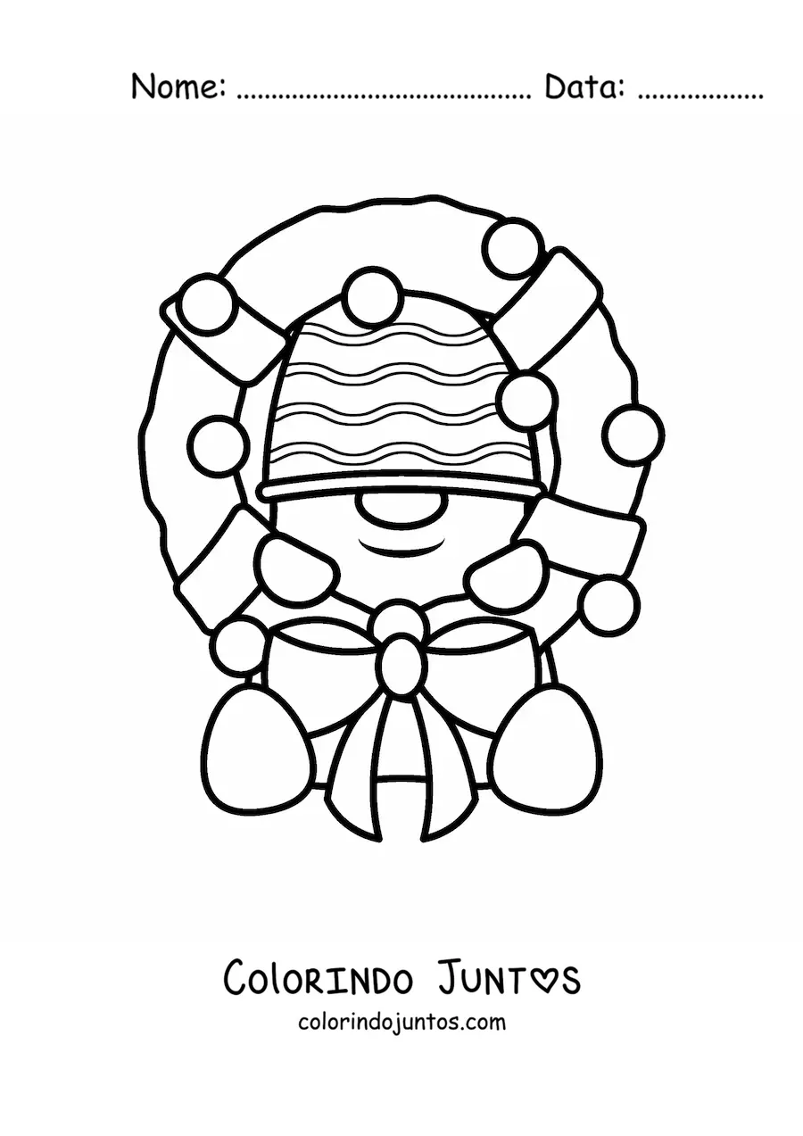 Desenho para colorir de guirlanda de Natal com boneco de neve